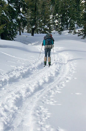 Image skiing toward Castle Pass