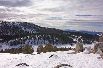 Looking down on meadow from knob