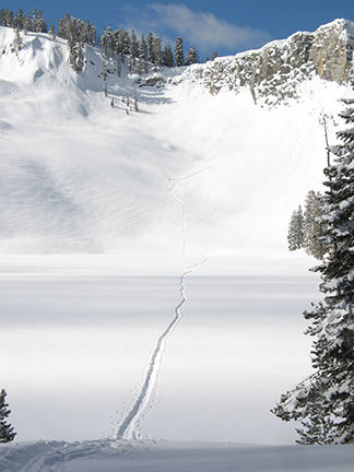 Image of Ostrander Lake and Horse Ridge from ski hut